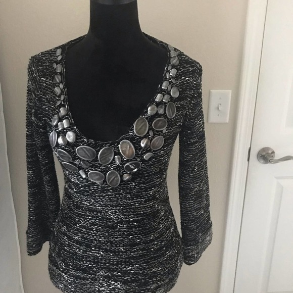 BCBGMaxAzria Knit Scoopneck Beaded Sweater Size S - Picture 2 of 5